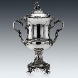 ANTIQUE 19thC VICTORIAN SOLID SILVER MONUMENTAL TROPHY CUP & COVER, ANGELL c1848