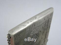 ANTIQUE CHASED STERLING SILVER CALLING CARD WITH WRIST CHAIN 41g / 3.25