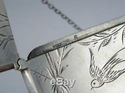 ANTIQUE CHASED STERLING SILVER CALLING CARD WITH WRIST CHAIN 41g / 3.25