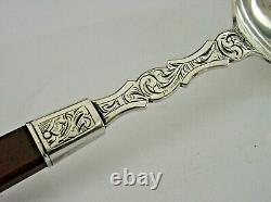 ANTIQUE DUTCH SOLID SILVER & AGATE SERVING or BASTING SPOON c1870's 10.75 inch