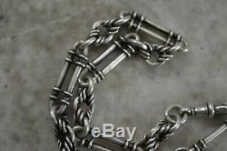 ANTIQUE Edwin Page STERLING SILVER fancy link Albert watch chain with fobs 1880