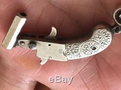 ANTIQUE Rare POCKET WATCH KEY FOB Flintlock Gun Miniature