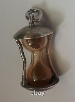 ANTIQUE SOLID SILVER CHATELAINE GLASS TIMER, HALLMARKED c1900