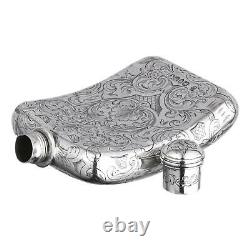ANTIQUE Sterling Silver Engraved HIP FLASK Riley & Storer 1839