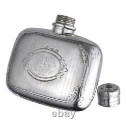 ANTIQUE Sterling Silver Small Engine Turned HIP FLASK George Unite 1868