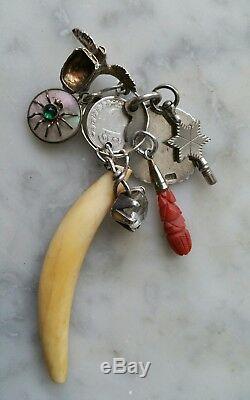 ANTIQUE VICTORIAN Crystal, Coral, 9ct, Silver Rare Spider, Bovine, Fobs Charms