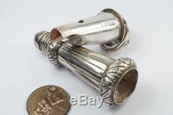 ANTIQUE VICTORIAN ENGLISH STERLING SILVER MILITARY BEAUFORT WHISTLE & CASE c1882