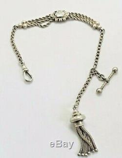 ANTIQUE VICTORIAN SOLID SILVER ALBERTINA WATCH CHAIN TASSEL FOB EARLY 1900s