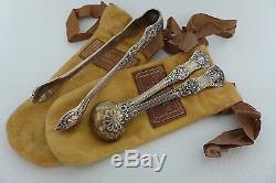 ANTIQUE VICTORIAN TIFFANY & CO STERLING SILVER SUGAR TONG & SERVNG SPOON WithPOUCH