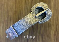 ANTIQUE Victorian EDWARDIAN STERLING Buckle Bangle CUFF Bracelet Etched SILVER