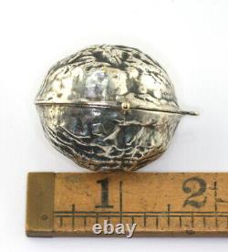 ANTQ Sterling Silver Walnut Compact Needle Case Vinaigrette Chatelaine Pendant
