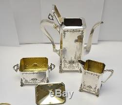 A/Q Barbour Silver Co. Hartford, CT 15 pc Sterling Victorian Repousse Coffee Set