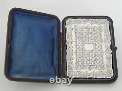 A SUPERB CASED ANTIQUE VICTORIAN SOLID STERLING SILVER CARD CASE London c1882