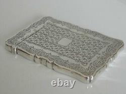 A SUPERB CASED ANTIQUE VICTORIAN SOLID STERLING SILVER CARD CASE London c1882