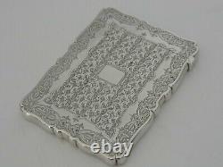 A SUPERB CASED ANTIQUE VICTORIAN SOLID STERLING SILVER CARD CASE London c1882