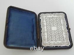 A SUPERB CASED ANTIQUE VICTORIAN SOLID STERLING SILVER CARD CASE London c1882