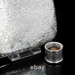 A Spectacular Victorian Solid Silver Hip Flask With Engraved Design 1845