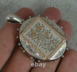 Aesthetic Movement Victorian Sterling Silver and Rose Gold Locket Pendant
