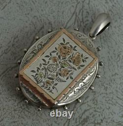 Aesthetic Movement Victorian Sterling Silver and Rose Gold Locket Pendant