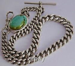 All original Victorian solid silver pocket watch albert chain & turquoise fob