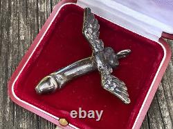 Ant. Victorian Solid Silver Memento Mori Male Genitalia People Phallus Pendant