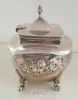 Antique 1845 Solid Silver Tea Caddy Box/cheast Embossed On Cabriole Legs