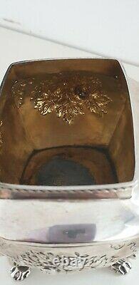 Antique 1845 Solid Silver Tea Caddy Box/cheast Embossed On Cabriole Legs