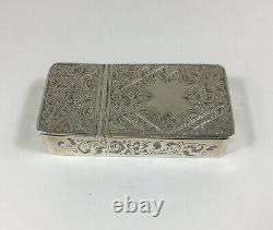 Antique 1857 Victorian Combination Solid Silver Snuff Box Vesta Case 5.4cm Wide