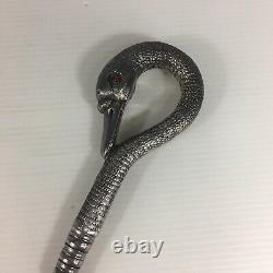 Antique 1888 Victorian Solid Silver Mounted Novelty Swan Button Hook Glass Eyes