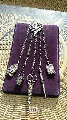Antique 1899 / 1900 Silver Chatelaine With Accessories
