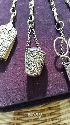 Antique 1899 / 1900 Silver Chatelaine With Accessories