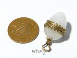 Antique 19thC Silver Mounted Chalcedony Opening Miniature EGG Charm #T508