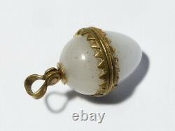 Antique 19thC Silver Mounted Chalcedony Opening Miniature EGG Charm #T508
