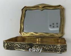 Antique 800 Sterling Silver Hand Painted Enamel Powder Compact Mirror Italy
