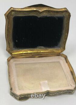 Antique 800 Sterling Silver Hand Painted Enamel Powder Compact Mirror Italy