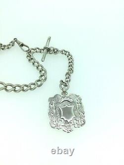 Antique Albertina Fob Chain Solid Silver 925 Fully Hallmarked Heavy Shield C1900