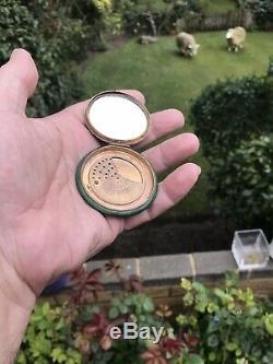 Antique Austrian Or French Guilloche Enamel Solid Silver Box Mirror Compact Case
