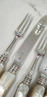 Antique Birmingham silver 1885 set of 6 dinner knives and forks by john gilbert