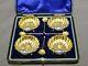 Antique Cased Victorian Sterling Silver Scallop Shell Salt Cellars & Spoons X 4