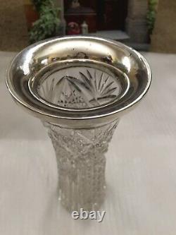 Antique Crystal Sterling Silver Vase