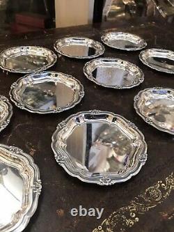 Antique Danish Solid Silver Set 12 coasters Dish Tray By S Jensen Denmark 1952