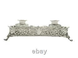 Antique Early Victorian Sterling Silver Double Inkstand 1848