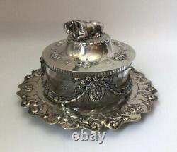 Antique English Butter Dish withCow Finial, Martin & Hall Sterling & Glass, 7