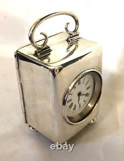Antique English STERLING SILVER Victorian Travelling Clock BIRMINGHAM 1900