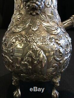 Antique English Sterling Silver Repousse Single Serve Tea Pot with Wood Handle