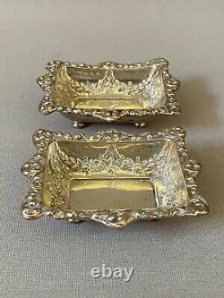 Antique English Victorian Solid Silver Embossed Salt Cellars & Spoons JD & Co