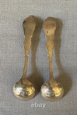 Antique English Victorian Solid Silver Embossed Salt Cellars & Spoons JD & Co