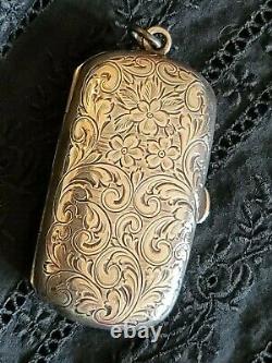 Antique Engraved Sterling Coin Purse Locket Pendant by R. Blackington Silver