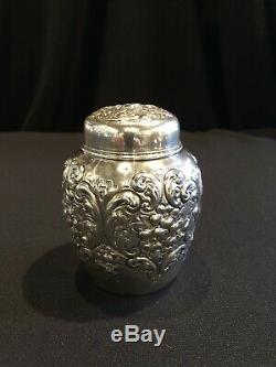 Antique Ginger Jar Repousse Sterling Silver Tea Caddy Gilt Wash Interior