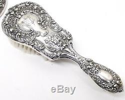 Antique Gorham Sterling Silver Victorian Chased Hand Mirror Hair Brush NO 23